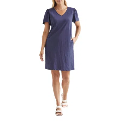 Tribal Flutter Sleeve V Neck Dress In Jet Blue In Multi