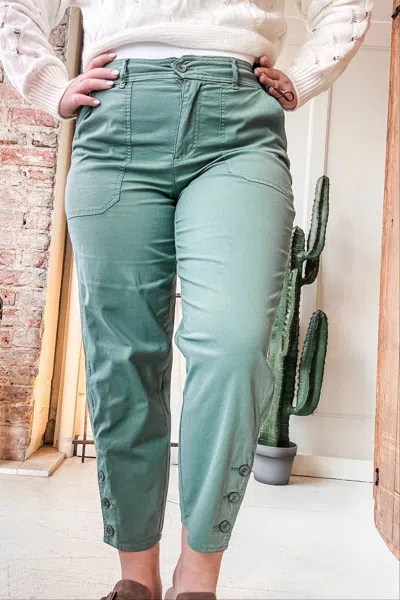 Tribal Fly Front Ankle Pants With Button Vent In Moss In Multi