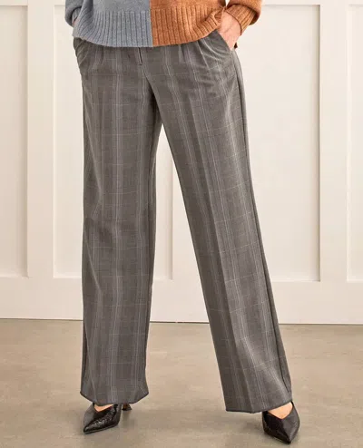Tribal Fly Front Trouser With Pleats In Plaid In Grey