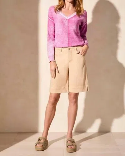 Tribal Fly Front Wide Leg With Slits Bermuda Short In Safari In Brown