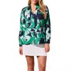 Tribal Foliage Print Rolled Sleeve Printed Blouse In Kelly In Green