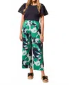 Tribal Foliage Print Wide Leg Pull On Ankle Pant In Kelly In Green
