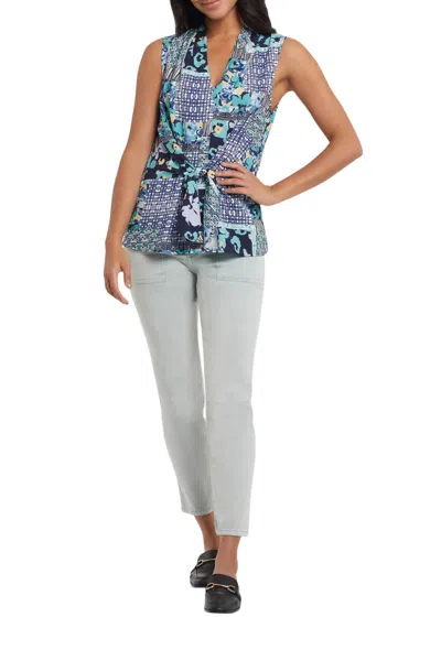 Tribal Frances Front Tie Sleeveless Blouse In Lagoon In Multi