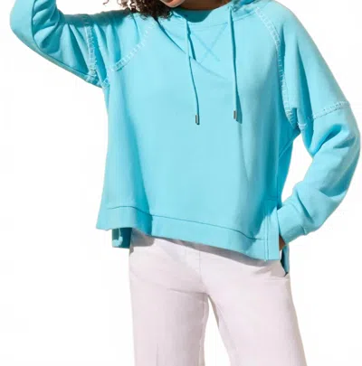 Tribal French Terry Contrast Stitch Long Sleeve Hoody In Aqua In Blue