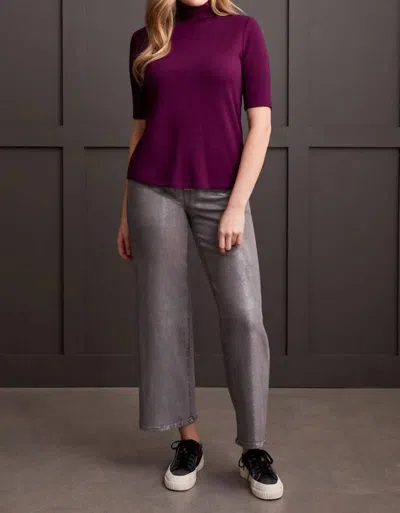 Tribal French Terry Elbow Sleeve Top In Dark Plum In Multi
