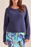 Tribal French Terry Long Sleeve Crew Sweater In Jet Blue In Blue