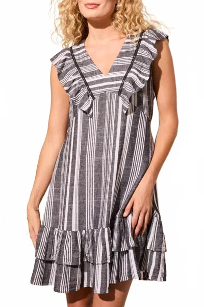 Tribal Dress W/frill And Trims Mini Dress In Black In Multi