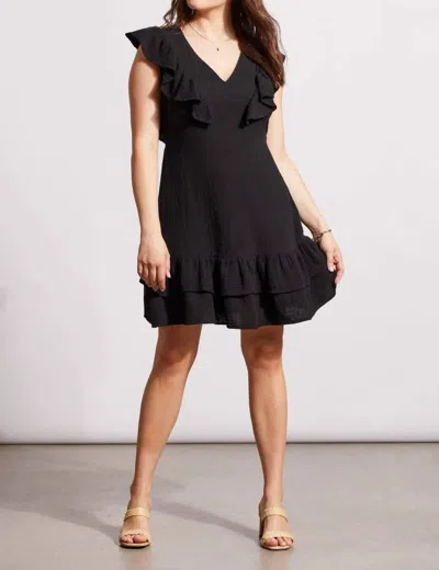 Tribal Frilled Cotton Gauze Fit And Flare Dress In Black