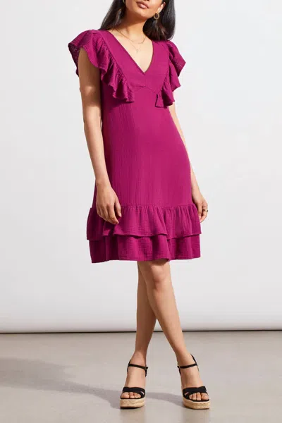Tribal Frilled Cotton Gauze Fit And Flare Dress In Plum In Pink