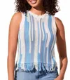 Tribal Fringe Hem Sweater Tank In Blue