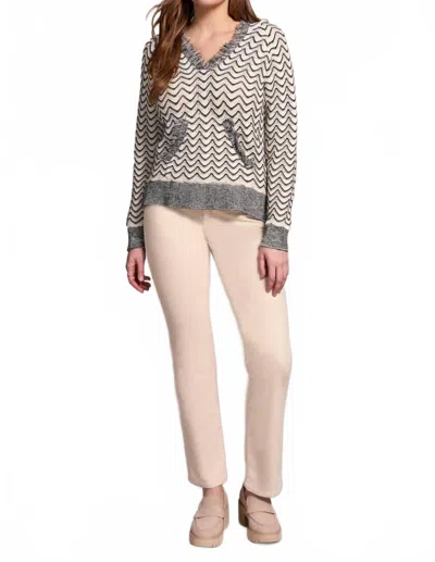 Tribal Long Sleeve Hooded Sweater With Fringe Detail In Charcoal In Gray