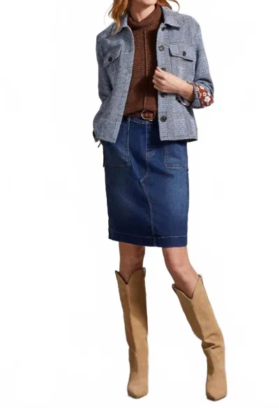 Tribal Front-button Closure Crop Shacket In Bluelake In Multi