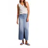 Tribal Full Length Front Slit Denim Midi Skirt In Sky Blue In Blue