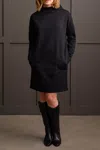 Tribal Funnel Neck Dress With Pockets In Black
