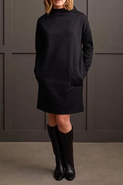 Tribal Funnel Neck Dress With Pockets In Black