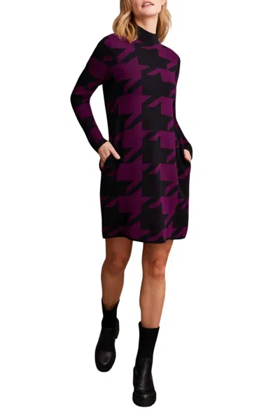 Tribal Funnel Neck Jacquard Sweater Dress In Dark Plum In Purple