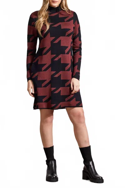 Tribal Funnel Neck Jacquard Sweater Dress In Rum