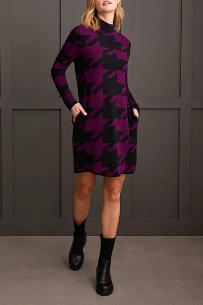 Tribal Funnel Neck Sweater Dress In Dark Plum In Purple