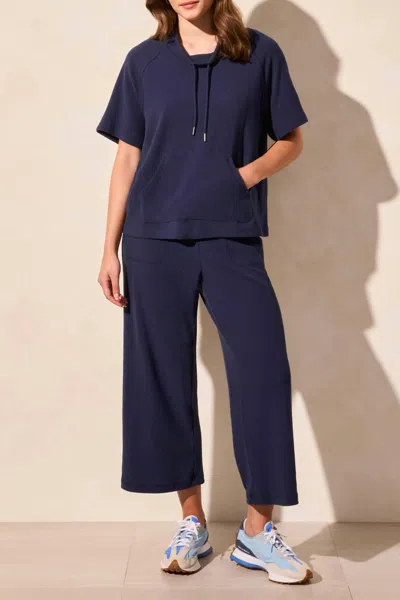 Tribal Funnel Neck Top & Pull On Capri Set In Navy In Blue