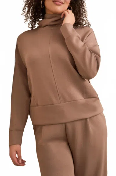 Tribal Funnel Neck Top In Fossil In Blue