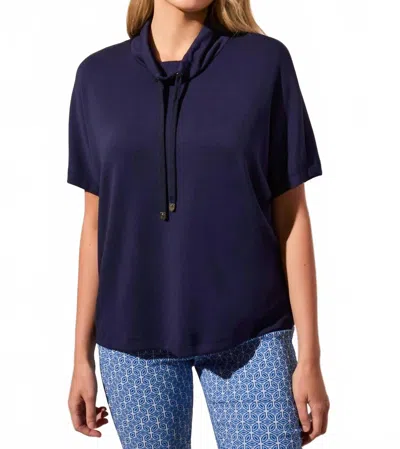 Tribal Funnel Neck Top In Navy In Blue