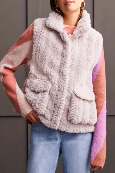 Tribal Fur Cable Knit Zip Vest In Fair Orchid In Gray