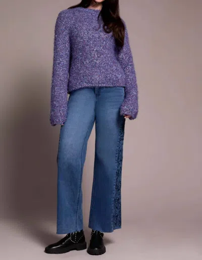 Tribal Fuzzy Eyelash Drop Shoudler Puff Sleeve Sweater In M Blueviolet In Purple