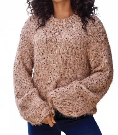 Tribal Fuzzy Eyelash Drop Shoudler Puff Sleeve Sweater In Mix Almond Latte-3292 In Brown