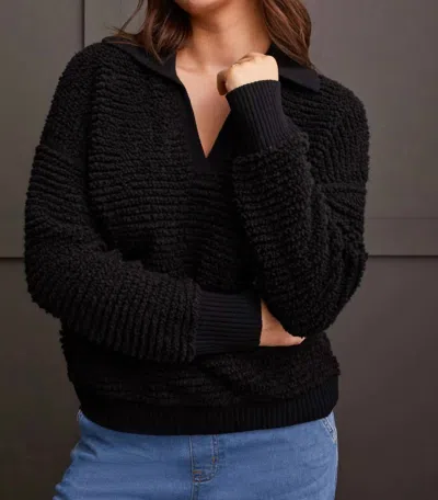 Tribal Fuzzy Polo Sweater In Black