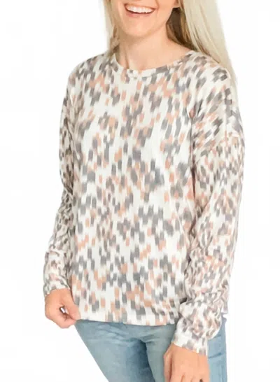 Tribal Fuzzy Soft Crew Neck Combo Print Knit Top In Multi