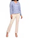 Tribal Fuzzy Soft V-neck Combo Print Knit Top In Ultra Blue In Blue