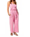 Tribal Cotton Gauze Button-front Jumpsuit With Sash In Flamingo In Pink