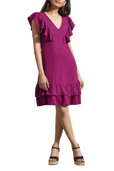 Tribal Frilled Cotton Gauze Fit And Flare Dress In Plum In Pink