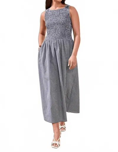 Tribal Gingham Smocked-bodice Midi Dress In Black In Gray