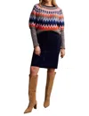 Tribal Ground Intarsia Ribbed Sweater In Grey Mix In Multi
