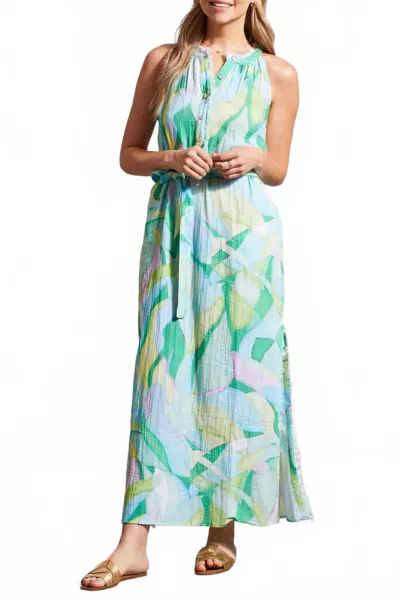 Tribal Halter Neck Maxi Dress With Sash In Blue Sea In Multi