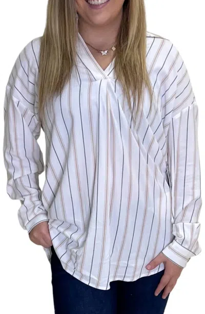Tribal Hannah Striped Vneck Tunic In White
