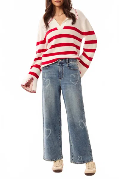 Tribal Heart Sophia Curvy Printed Super Straight Ankle Jeans In Blue In Multi