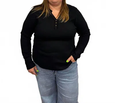 Tribal Henley Long Sleeve Top In Black