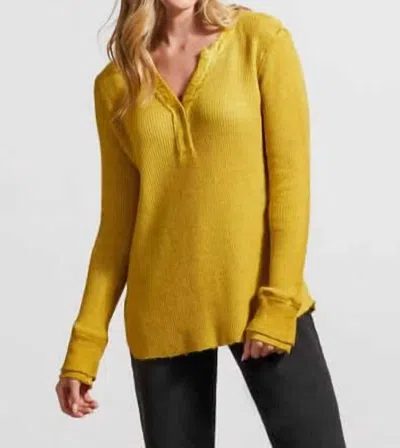 Tribal Henley Long Sleeves Top In Chartreuse In Multi