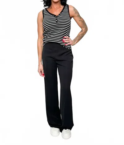 Tribal Henley Tank With Buttons In Black Stripe