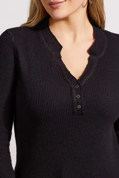 Tribal Henley Top W/ Buttons In Black