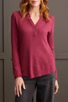 Tribal Henley Top W/ Buttons In Heathered Port Wine In Multi