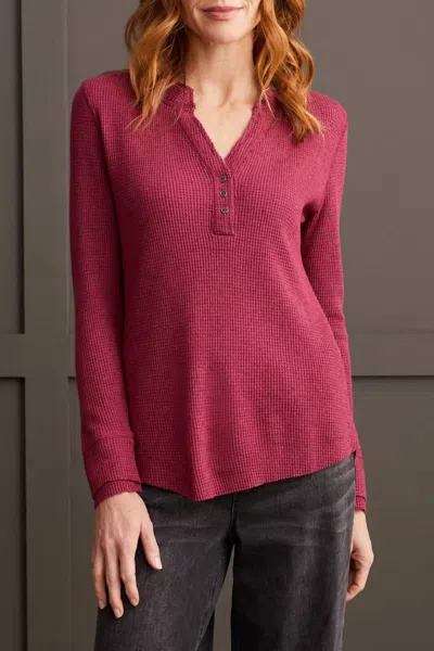 Tribal Henley Top W/ Buttons In Heathered Port Wine In Multi