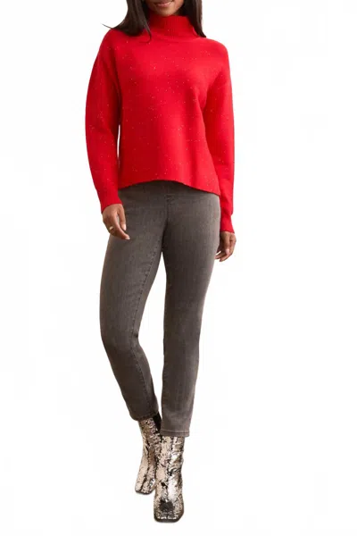 Tribal High-low Turtleneck Sweater With Side Slits In Carmine In Pink