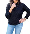 Tribal Highlow Mock Neck Puff Sleeve Sweater In Black In Blue