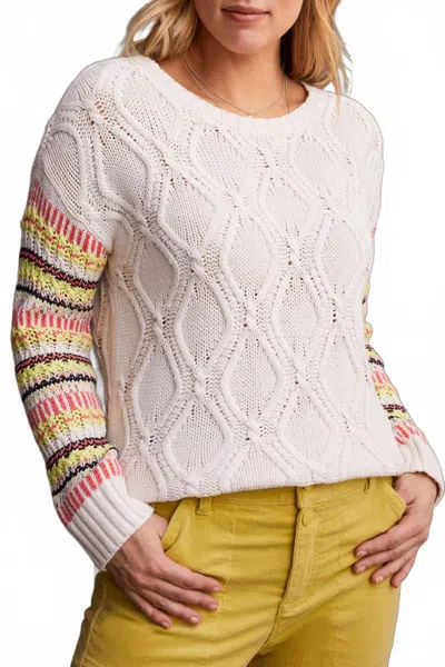 Tribal Intarsia Long Sleeve Crew Neck Sweater In Moonstone In White