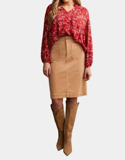 Tribal Jacquard Challis Button Up Blouse In Scarlet In Red