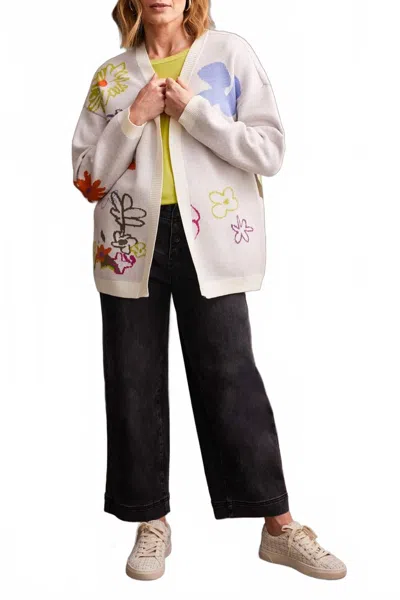 Tribal Jacquard Floral Cardigan In Eggshell In White