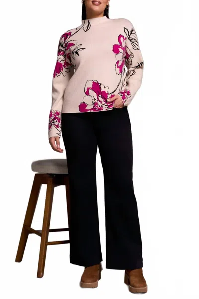 Tribal Jacquard Funnel Neck Sweater In Pink Flambe